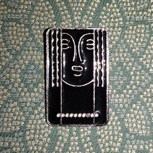 Ritz Art Deco Style Pewter Black Enamel Face Brooch Pendant